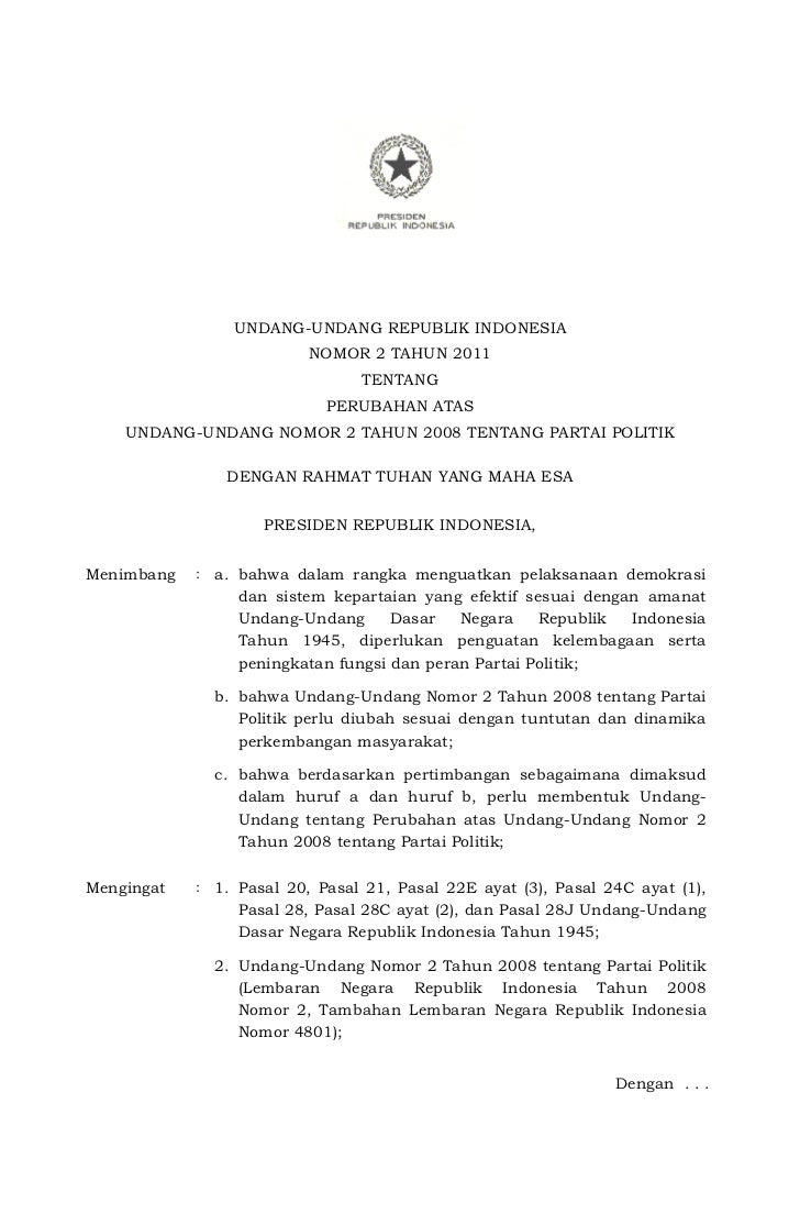 Uu 2 Tahun 2011 Ttg Partai Politik