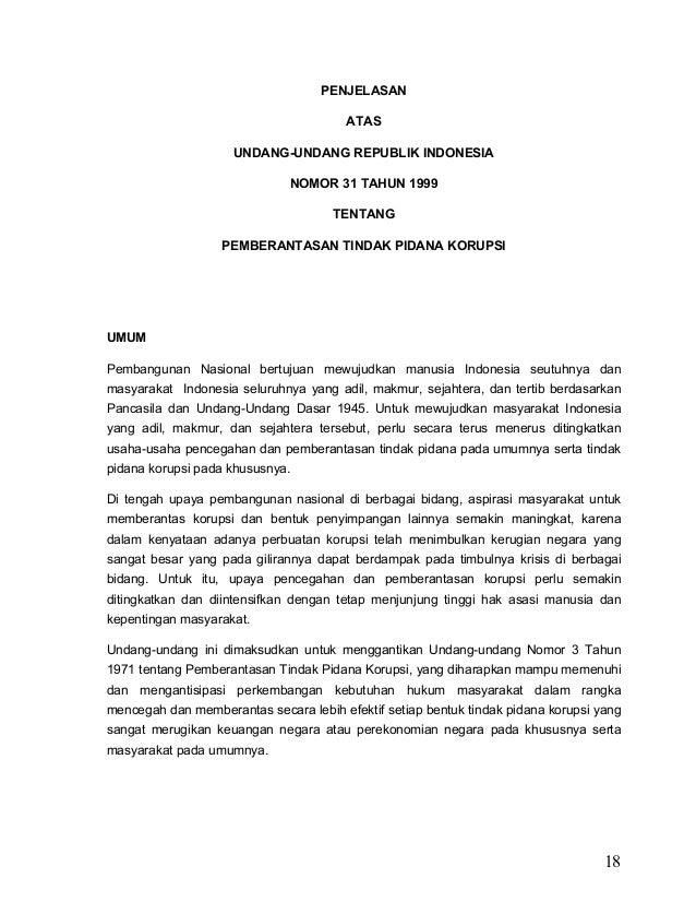 Pengertian Tindak Pidana Korupsi Menurut Uu No 31 Tahun 1999