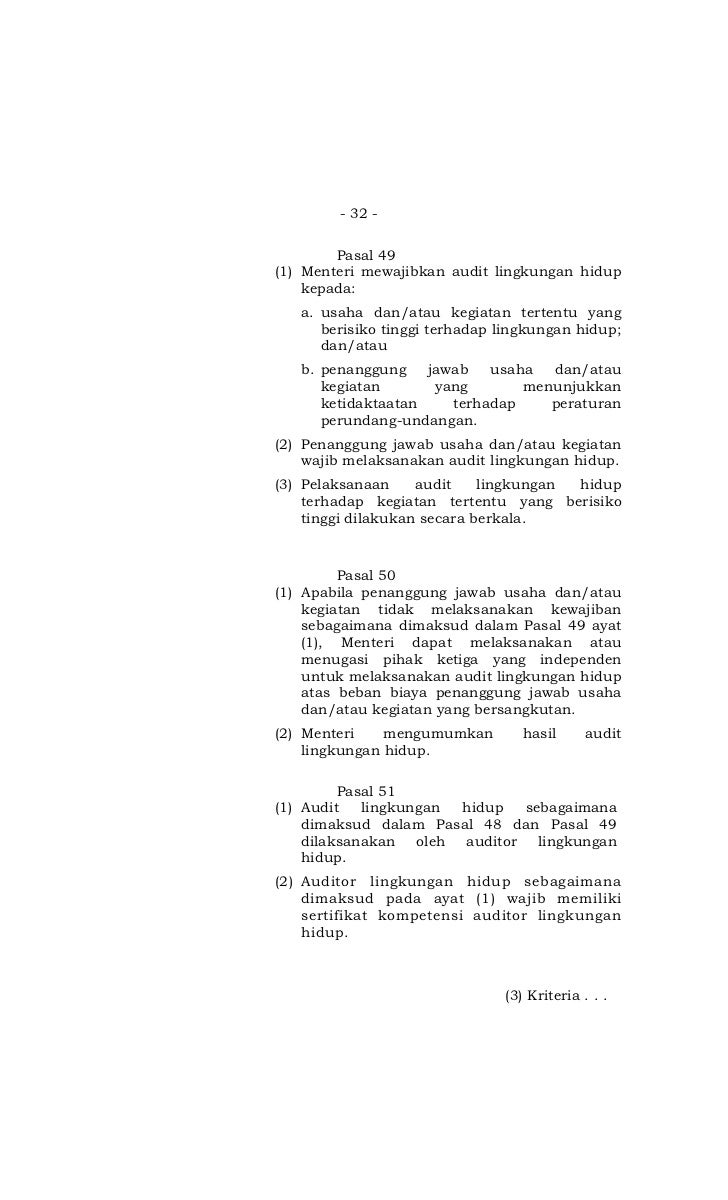 Undang Undang No 32 Tahun 2009 Tentang Perlindungan Dan Pengelolaan
