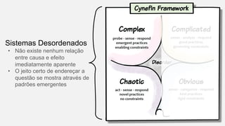 Sistemas Desordenados
• Não existe nenhum relação
entre causa e efeito
imediatamente aparente
• O jeito certo de endereçar a
questão se mostra através de
padrões emergentes
 