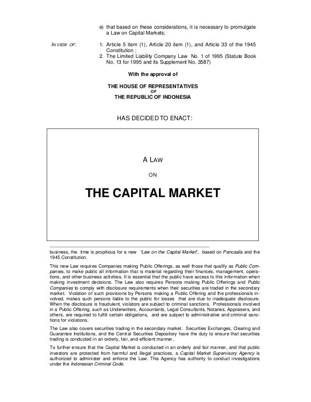 Indonesian Capital Market Act Uu No 8 Tahun 1995 Tentang Pasar Modal Indonesian Capital Market Act Uu No 8 Tahun 1995 Tentang Pasar Modal