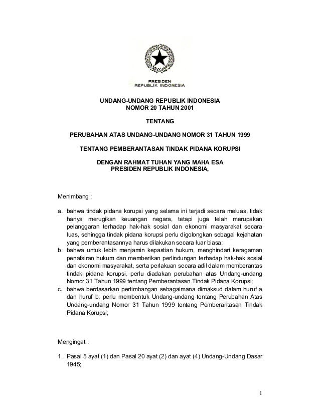 Pengertian tindak pidana korupsi menurut uu no 20 tahun 2001