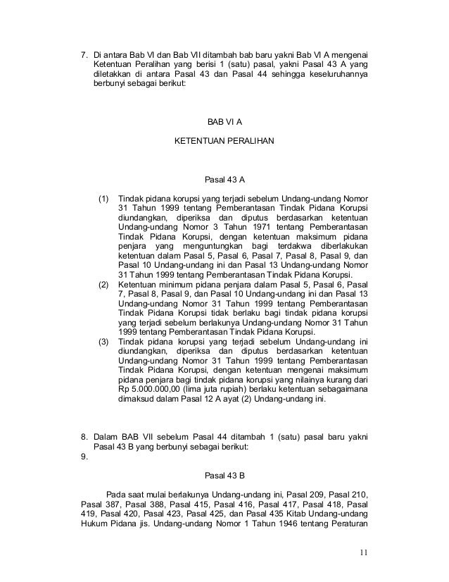 Uu No 20 Tahun 2001 Ttg Pemberantasan Tipikor