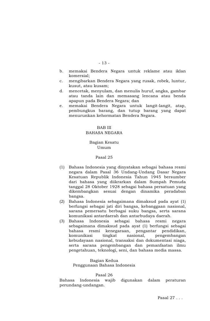 Uu no 24 thn 2009 tentang bahasa, lambang negara
