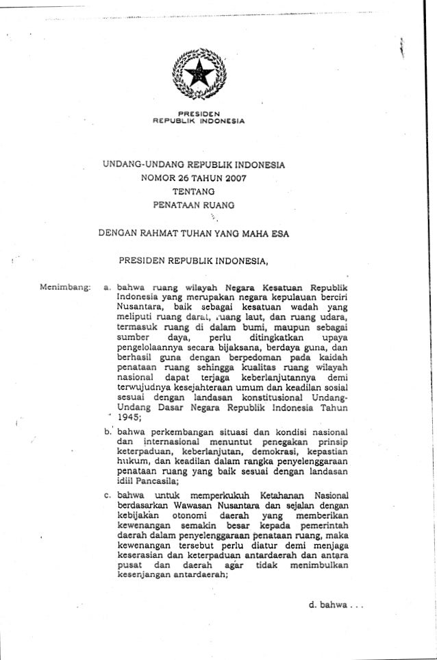  Uu no 26 tahun 2007 tentang ruang