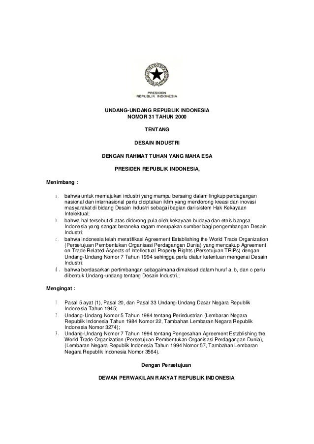 gambar Undang Undang Nomor 31 Tahun 2000 Tentang Desain Industri