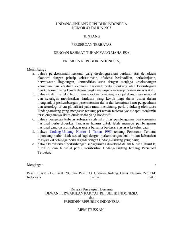 Uu No 40 2007 Tentang Perseroan Terbatas