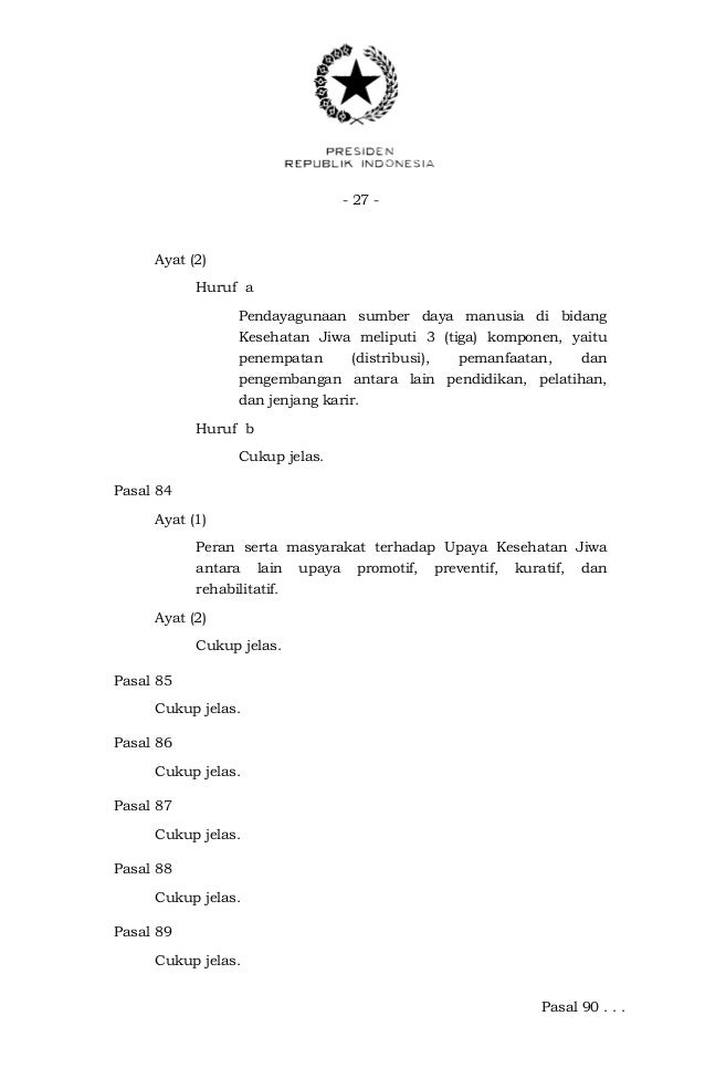 Uu nomor 18 tahun 2014 Kesehatan Jiwa