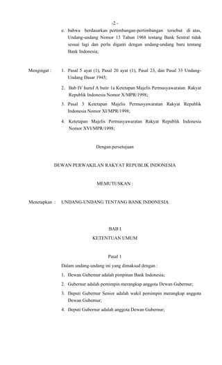 Uu nomor 23 tahun 1999 tentang bank indonesia