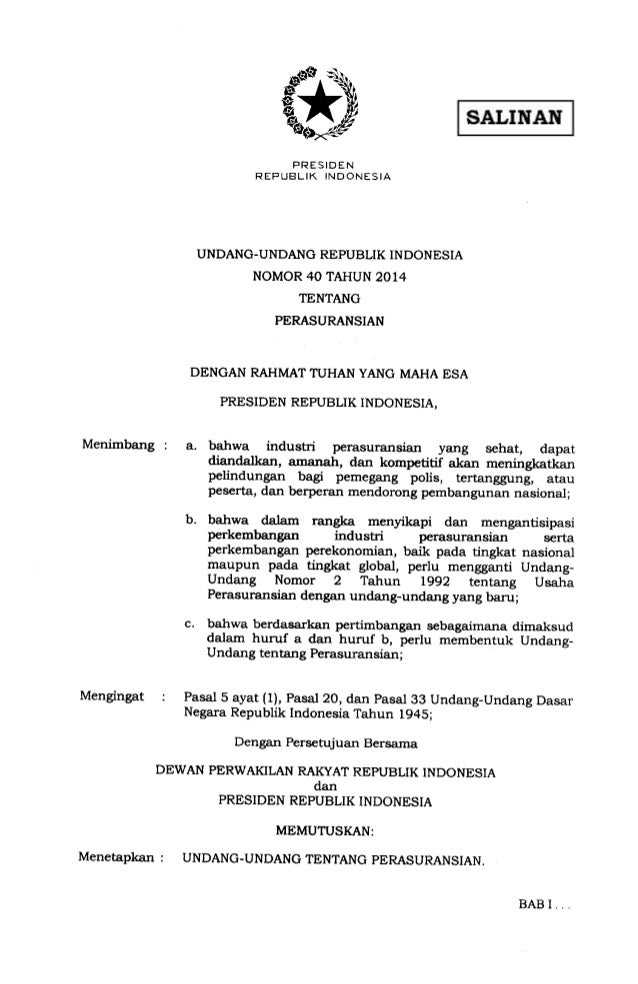 Uu Nomor 40 Tahun 2014 Perasuransian<script async src=