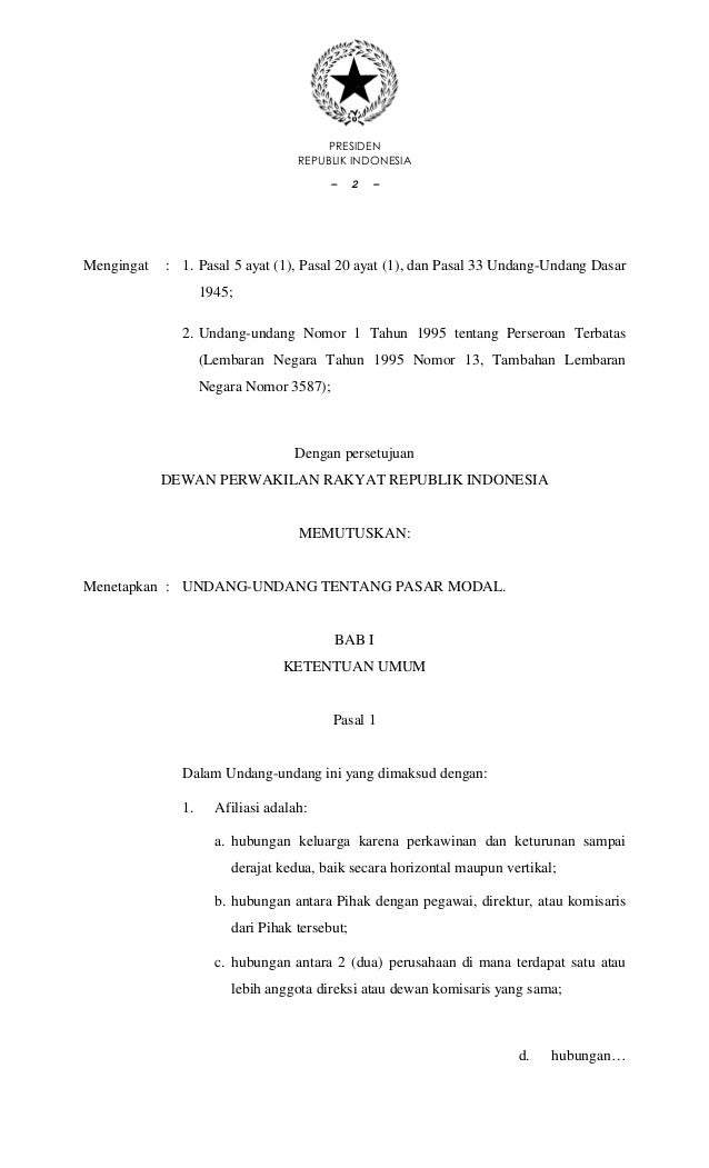 Uu Nomor 8 Tahun 1995 Tentang Pasar Modal