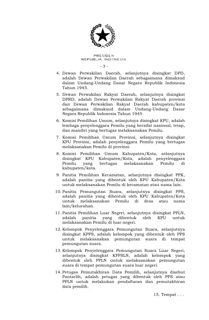 Uu nomor 8 tahun 2012 tentang Pemilu Legislatif dan DPD