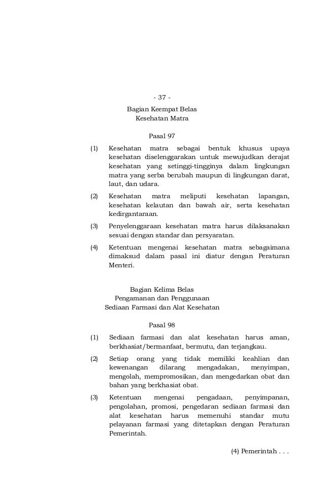 Uu Ri Nomor 36 Tahun 2009 Ttg Kesehatan