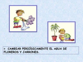 » CAMBIAR PERIÓDICAMENTE EL AGUA DE
FLOREROS Y JARRONES.
 