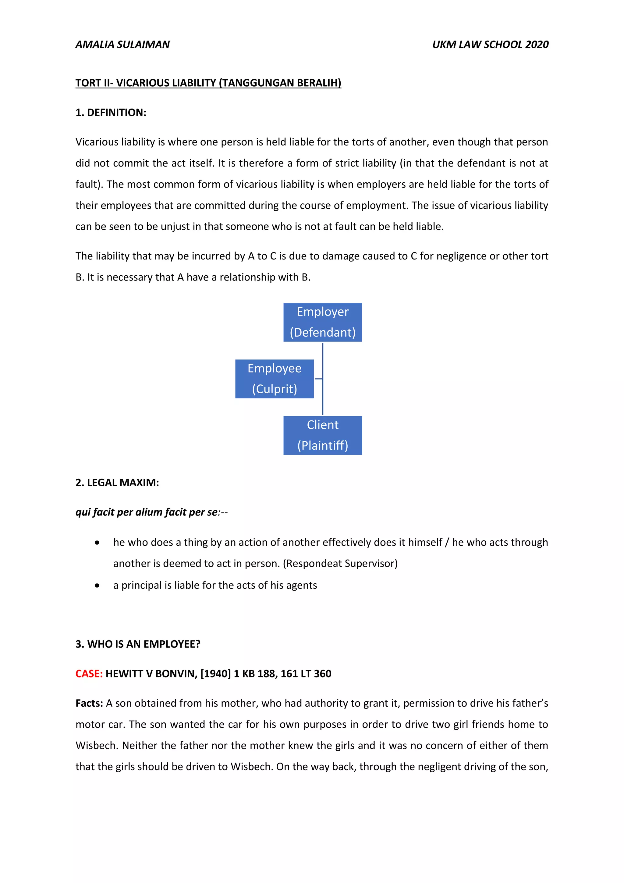 TORT II [vicarious liability notes] | PDF