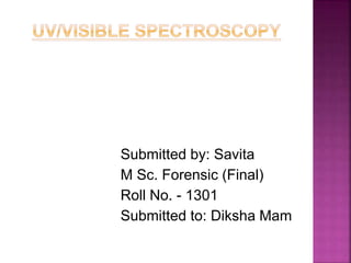 Submitted by: Savita
M Sc. Forensic (Final)
Roll No. - 1301
Submitted to: Diksha Mam
 