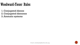 Woodward-Fieser Rules
Email: ametwaly@azhar.edu.eg 40
1. Conjugated dienes
2. Conjugated dienones
3. Aromatic systems
 