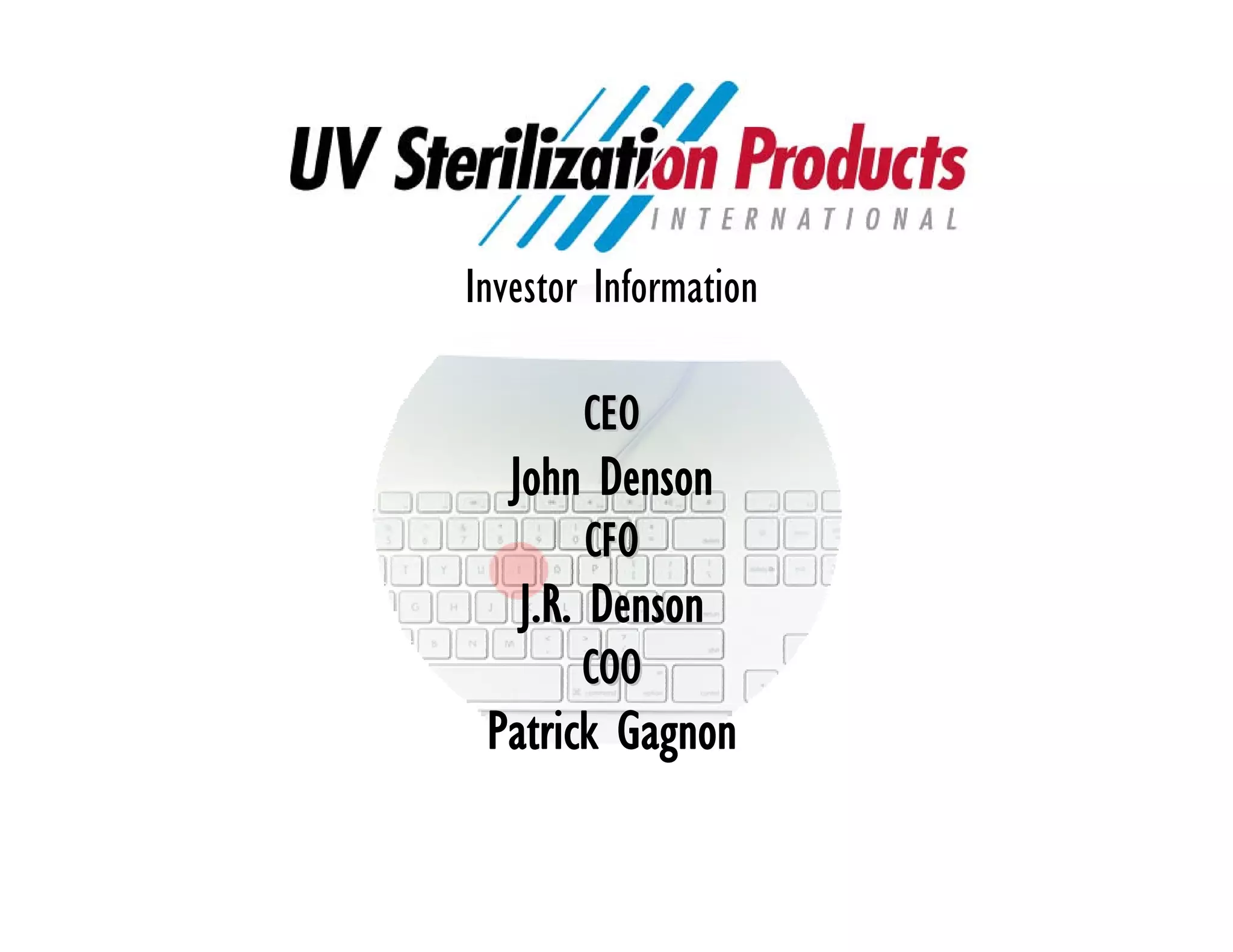 UV Sterilization Products Investor Presentation