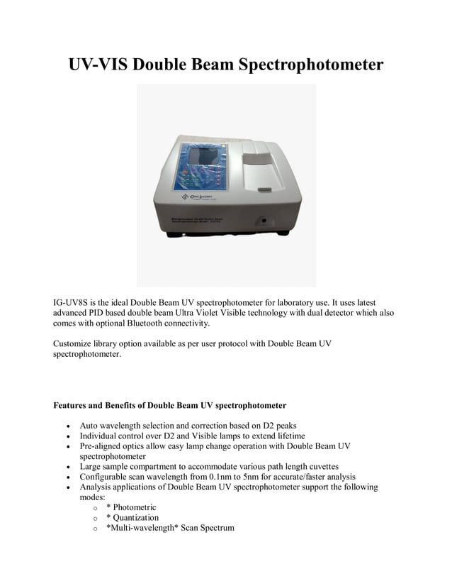 UVVIS Double Beam Spectrophotometer