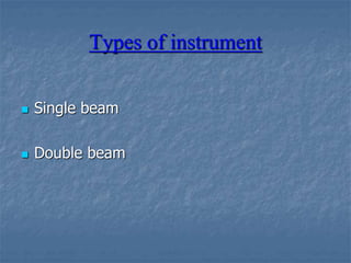Types of instrument
 Single beam
 Double beam
 