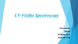 UV-Visible Spectroscopy
Presented By
Simran
M.Pharm Ist yr
GGSCOP, YNR
 