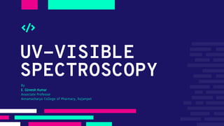 UV-VISIBLE
SPECTROSCOPY
By
E. Gireesh Kumar
Associate Professor
Annamacharya College of Pharmacy, Rajampet
 