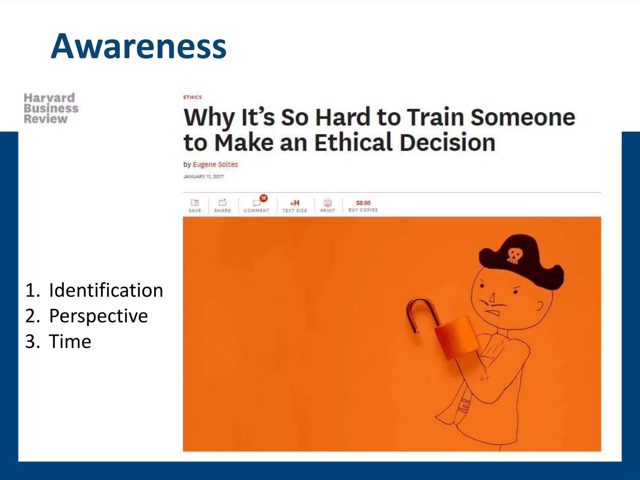 Awareness
1. Identification
2. Perspective
3. Time
 