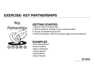 Copyright 2014 Cowan Publishing
EXERCISE- KEY PARTNERSHIPS
GETTING STARTED
1. Bounce off your business type
2. What is par...