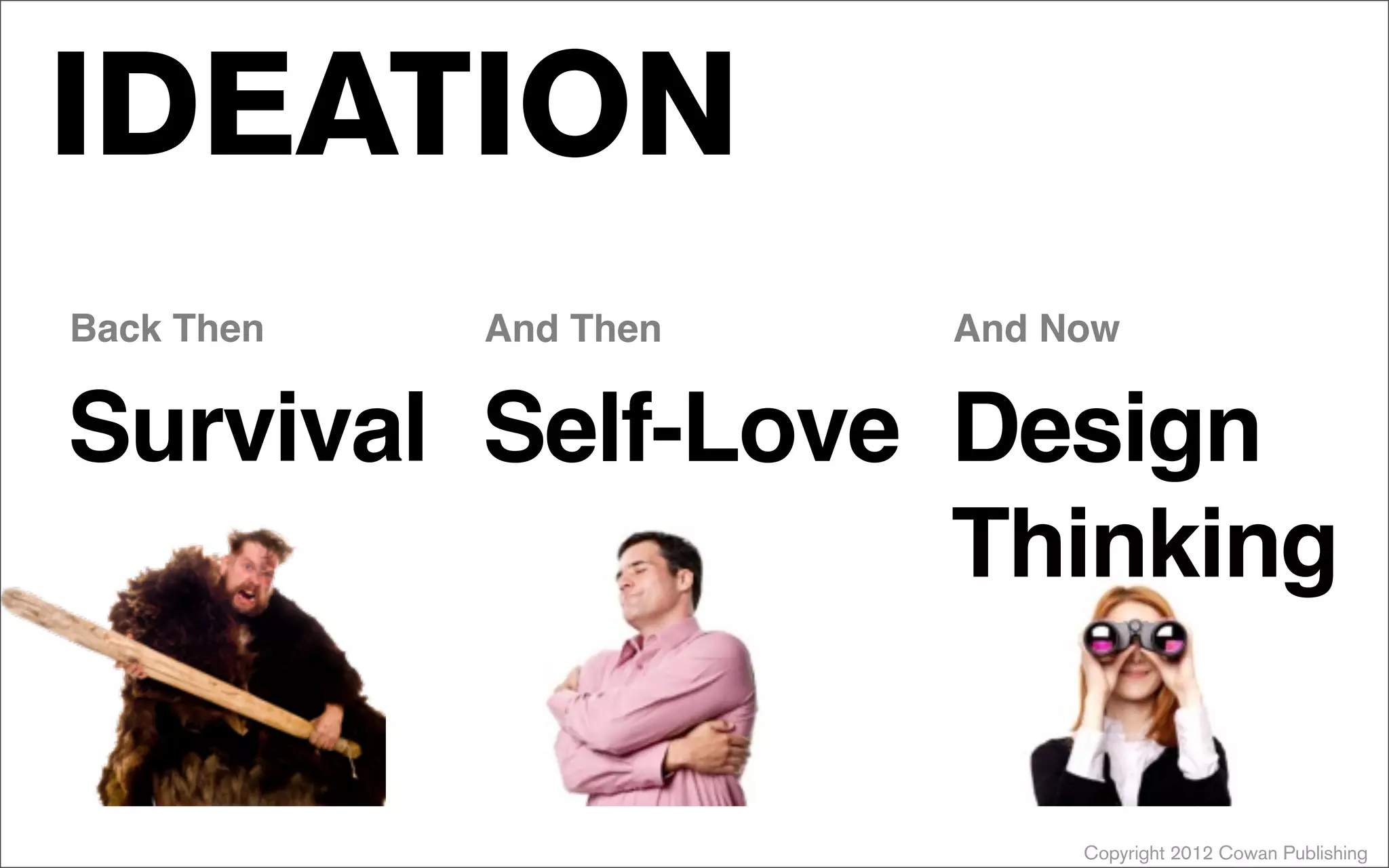 Copyright 2012 Cowan Publishing
IDEATION
Self-Love
And Then
Design
Thinking
And Now
Survival
Back Then
 