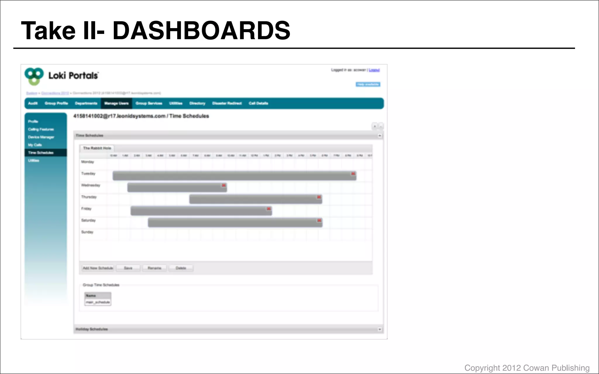 Copyright 2012 Cowan Publishing
Take II- DASHBOARDS
 