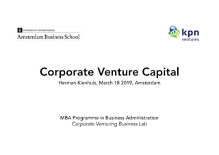 Corporate Venture Capital
Herman Kienhuis, March 18 2019, Amsterdam
MBA Programme in Business Administration
Corporate Venturing Business Lab
 