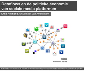Dataﬂows en de politieke economie
 van sociale media platformen
Anne Helmond, Universiteit van Amsterdam




Studiemiddag voor alumni van de Faculteit der Geesteswetenschappen over sociale media. Universiteit van Amsterdam, 5 april 2013.
 