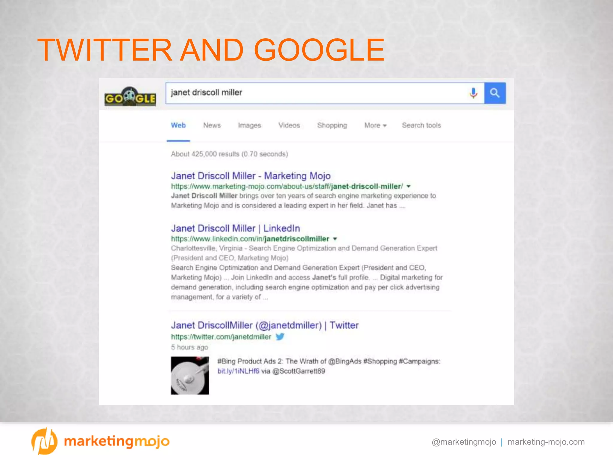 @marketingmojo | marketing-mojo.com
TWITTER AND GOOGLE
 