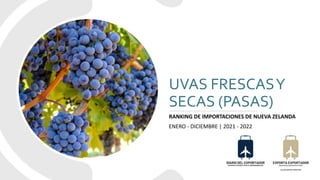 UVAS FRESCASY
SECAS (PASAS)
RANKING DE IMPORTACIONES DE NUEVA ZELANDA
ENERO - DICIEMBRE | 2021 - 2022
 