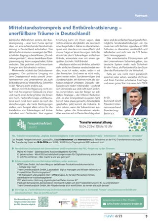 !ħŋŅňíãĉŅíňŋĬħ čħ Ž!lɊŽňĬěíĞőȷ
”ŶĠůčÊȵVňÊħĞíɊiĬňéÊħʆőŔɊéňíŋéíħȵéí
@Êŋ žŔăňŔħéíĠčíăíħéí °ĬňĉÊâíħ
Űčňé Ħčő qčőőíĠħ éíŋ 9ŔħéíŋɊ
ĦčħčŋőíňčŔĦŋ Ăřň 9čĠéŔħă Ŕħé
VĬňŋãĉŔħă Ŕħőíň éíħ VĵňéíňĞíħħɊ
žíčãĉíħ ǼǾlǽȅ:ǿǼǼ Ɍ ǼǾlǽȅ:ǿǾȃ
ăíĂĵňéíňőȵ ŽňĬěíĞőĠÊŔĂžíčőȷ
ǼǽȵǽǽȵǾǼǾǽ Ɍ ǿǽȵǽǼȵǾǼǾȂ
Ž!lɊšňÊħŋĂíňůíňÊħŋőÊĠőŔħăȷ ɑ@čăčőÊĠí !ŋŋčŋőíħžŋŶŋőíĦí čħ éíň ŔħőíňħíĉĦíňčŋãĉíħ ŽňÊŵčŋ Ɍ čħĂĬňĦčíňíħ Ɍ éčŋĞŔőčíňíħ Ɍ ůíňħíőžíħɒ
@Êŋ ŽňĬěíĞő ŽíňŋŅíĞőčůí!ňâíčő lÊŔŋčőž ɄŽ!lɅ ĠÙéő ħőíňħíĉĦíħ Ŕħé ^ħőíňíŋŋčíňőí žŔň šíčĠħÊĉĦí Êħ éíň Ž!lɊšňÊħŋĂíňůíňÊħŋőÊĠőŔħă íčħȵ
@íň šňÊħŋĂíňőÊă Ƃħéíő ÊĦ ǽȄȵǼȀȵǾǼǾȀ ůĬħ ǽǼȷǼǼ Ɋ ǽȂȷǼǼ ĉň čĦ šÊăŔħăŋĉĬőíĠ ^9” lÊŔâŔŋãĉ ŋőÊőőȵ
Dčħí !ħĦíĠéŔħă čŋő Êâ !ħɊ
ĂÊħă @ížíĦâíň ǾǼǾǿ řâíň
éčí Ž!lɊ±íâŋčőí ĦĵăĠčãĉȵ
šňÊħŋĂíňůíňÊħŋőÊĠőŔħă
ǽȄȵǼȀȵǾǼǾȀ ʐ ǽǼ âčŋ ǽȂ ĉň
ŽíňŋĵħĠčãĉíħ !ŔŋőÊŔŋãĉ Ħčő ħőíňħíĉĦíħ Ŕħé VĬňŋãĉíħéíħ éíŋ Ž!lɊŽňĬěíĞőíŋ žŔ éíħ šĉíĦíħȷ
qíčħí k^ Ƃħéíħ Ɋ @ÊőíħâÊŋčíňőí !ŋŋčŋőíħžŋŶŋőíĦí Ăřň kq
k^ âíĉíňňŋãĉíħ Ɋ ±čí kq âíőňčíâĠčãĉí kĬĦŅíőíħžíħ Ăřň @čăčőÊĠčŋčíňŔħă íħőŰčãĞíĠħ
k^ čħ kq íčħĂřĉňíħ Ɋ ±íň ĦÊãĉőʰŋ Ŕħé Űčí ăíĉő íŋȼ
DňĂÊĉňŔħăŋâíňčãĉőí ůĬħ 9íőňčíâŋŅňÊĞőčĞíňħȶ Ŕħőíň ÊħéíňíĦȷ
[q šŔâíŋ WĦâ[ ɑ!ŔĂ éíĦ ±íă žŔň žíőőíĠĠĬŋíħ ŽňĬéŔĞőčĬħŋéĬĞŔĦíħőÊőčĬħ
Ɍ ĦčőőíĠŋ @čăčɊšĬĬĠɒ
šíÊĦ ĦŰíĠőÊħÊĠŶőčĞ WĦâ[ ɑlÊâĬňÊňâíčő éčăčőÊĠ ĦÊħÊăíħ Ŕħé ±čŋŋíħ őíčĠíħ éŔňãĉ
k^Ɋăíŋőřőžőíŋ qĬħčőĬňčħăŋŶŋőíĦɒ
š”” šňÊħŋŅĬňő Ŕħé lĬăčŋőčĞ Ħâ[ ʐ Dq^” WňŔŅŅí ɑk^ Ăřň éíħ qíħŋãĉíħ ĦčőőíĠŋ
éÊőíħâÊŋčíňőíň !ŋŋčŋőíħžŋŶŋőíĦíɒ
^qq íĠíãőňĬħčãŋ ɑrŔőžŔħă ŅĉŶŋčĬĠĬăčŋãĉíň @Êőíħ čħ íčħíň k^ɒ
ŽÊãĞŰíĠĠ ”ãĉŰíŅħčőž ɑ”íħŋĬňéÊőíħ čħőíĠĠčăíħő ħŔőžíħ ŔĦ éčí ŽňĬžíŋŋĂřĉňŔħă Ħčő k^ žŔ Ŕħőíňŋőřőžíħɒ
šíÊĦ ĦŰíĠőÊħÊĠŶőčĞ WĦâ[ ɑ±Ĭ qčőÊňâíčőíħéí ŋčãĉ ŰĬĉĠĂřĉĠíħȶ éÊ Ġíňħíħ ŋčí ÊŔãĉ âíŋŋíňɒ
°ĬňőňÙăí žŔ ɑVÊãĉĞňÙĂőíŋčãĉíňŔħă čĦ ”őňŔĞőŔňŰÊħéíĠȷ DňĂÊĉňŔħăíħ čħ ”ãĉŰÊňží ŽŔĦŅíɒ Ŕħéɑ@ÊőíħŋĬŔůíňÙħčőÙő Ŕħé
@Êőíħŋčãĉíňĉíčő Ɍ ±Êŋ čŋő čħ kq žŔ őŔħȼɒ
nuvo6/23 3
Vorwort
Mittelstandsstrompreis und Entbürokratisierung –
unerfüllbare Träume in Deutschland!
Zahlreiche Maßnahmen seitens der Bun-
desregierung – aber kein Funke springt
über, um eine schleichende Deindustriali-
sierung in Deutschland aufzuhalten. Das
Wirtschaftsministerium verweigert der Wirt-
schaft den Zugang zu bezahlbaren „Grund-
nahrungsmitteln“, also zu bezahlbarer Ener-
gieversorgung. Atom ausgeschaltet, Kohle
verboten, Gas geächtet und Erneuerbare
Energien sind bürokratisch verbaut.
Mittlerweile bröckelt das Gebäudeener-
giegesetz. Der politische Umgang mit
dem Gesetzentwurf treibt sowohl Unter-
nehmerinnen und Unternehmer als auch
Endverbraucher zur Verzweiflung. Sicherheit
in der Planung sieht anders aus.
Warum nimmt die Regierung nicht ein-
fach mal ihre eigenen Gebäude ins Visier
und macht einen Anfang? Aber die Zinsen
sind hoch, Fachkräfte knapp und Bauma-
terial auch. Und dann wären da noch die
Versicherungen, die harte Bedingungen
stellen, zum Beispiel allein schon für die
Installation von Solaranlagen auf Indus-
triehallen und Gebäuden. Aus eigener
Erfahrung kann ich Ihnen sagen, dass
nichts anderes übrigbleibt, als das Dach
einer Lagerhalle in Gänze zu überarbeiten,
quasi wird das dann ein neues Dach. Auf
meine Frage an Versicherungen nach der
Anzahl der durch Solaranlagen entfachten
Brände, antwortete man mit einem ge-
quälten Lächeln: Null Brände!
Also bevor solche und ähnliche, sicherlich
nicht einfachen Gesetze verabschiedet wer-
den, muss ich reden, reden, reden – mit
den Menschen. Und wenn es nicht reicht,
dann weiter reden. Sondervermögen sind
Sonderschulden. Wir können nicht alle Vor-
haben zeitgleich umsetzen. Dadurch – dis-
kutieren und reden miteinander – zeichnet
sich Demokratie aus. Und nicht durch schlich-
tes vorschreiben, was der Bürger tun soll.
Bidens Strategie – der Inflation Reduction
Act – ist eher innenpolitisch zu werten. Seht
her ich habe etwas gemacht, Arbeitsplätze
geschaffen, jetzt kommt die Industrie. In
zehn Jahren, wenn die Subventionen aus-
laufen, gehen die Unternehmen wieder.
Aber was man sich in Deutschland abgucken
kann, sind die einfachen Steuergutschriften,
mögliche Sonderabschreibungen etc. Da
muss man nicht fürchten, irgendwas in 1000
Fußnoten zu übersehen; verständlich und
kalkulierbar und nicht wie die 170 Seiten
beim Heizungsgesetz.
Das amerikanische Fördersystem will
den Unternehmern Sicherheit geben, das
deutsche System strebt nach Sicherheit
für den Fiskus, als Planbarkeit für den Staat
über die Planbarkeit für die Wirtschaft.
Falls wir uns nicht mehr persönlich
sprechen oder sehen, wünsche ich Ihnen
und Ihren Familien erholsame Feiertage
und einen guten Start ins neue Jahr 2024!
Ihr Dr.
Burkhardt Greiff,
Präsident Unter-
nehmerverband
Brandenburg-
Berlin e.V.
 