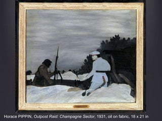 Horace PIPPIN, Outpost Raid: Champagne Sector, 1931, oil on fabric, 18 x 21 in
 