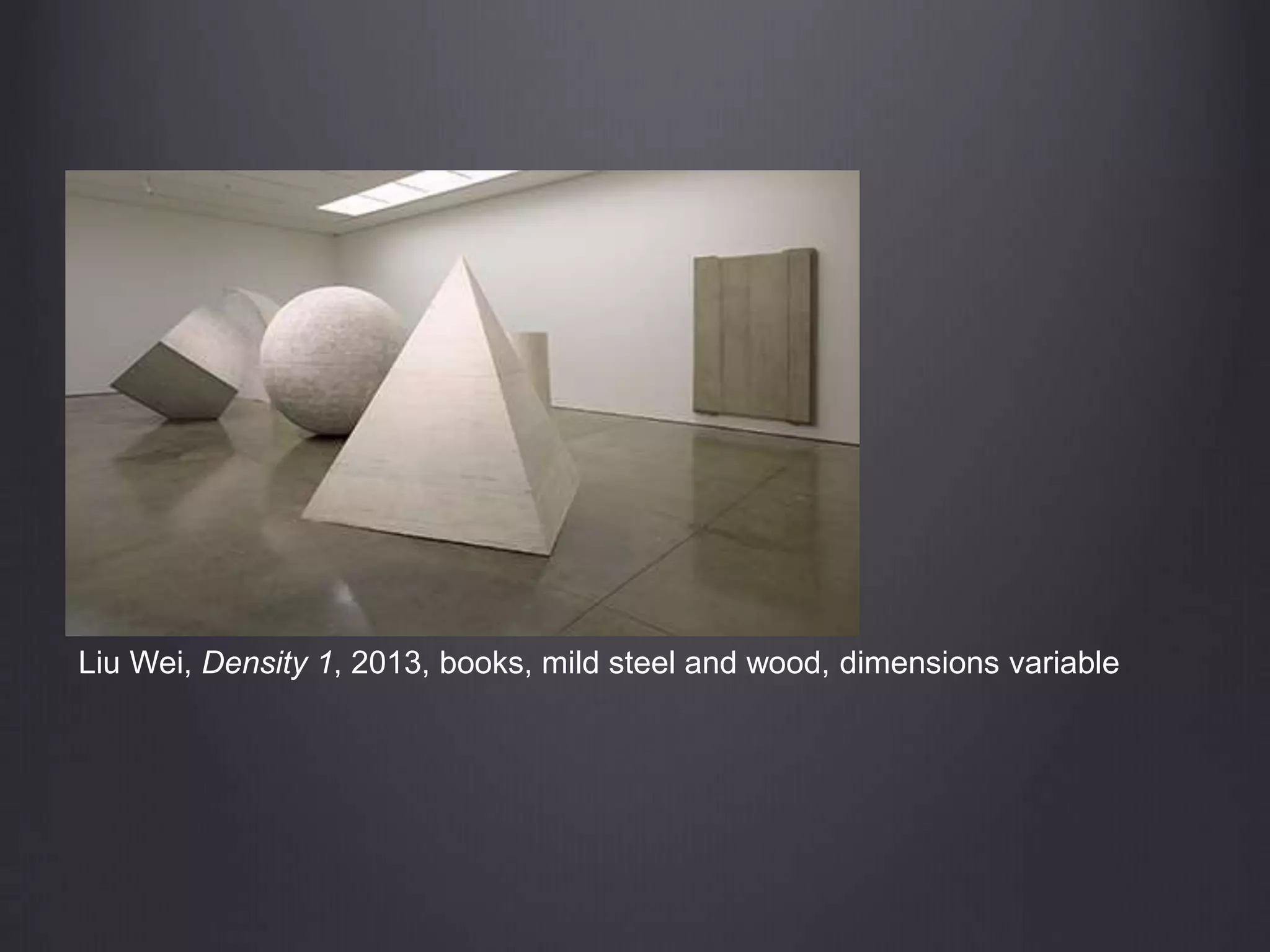 Liu Wei, Density 1, 2013, books, mild steel and wood, dimensions variable
 