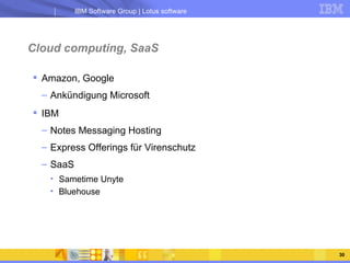 Cloud computing, SaaS Amazon, Google Ankündigung Microsoft IBM Notes Messaging Hosting Express Offerings für Virenschutz SaaS Sametime Unyte Bluehouse 