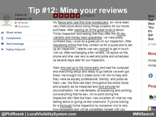 @PhilRozek | LocalVisibilitySystem.com #MNSearch
Tip #12: Mine your reviews
 