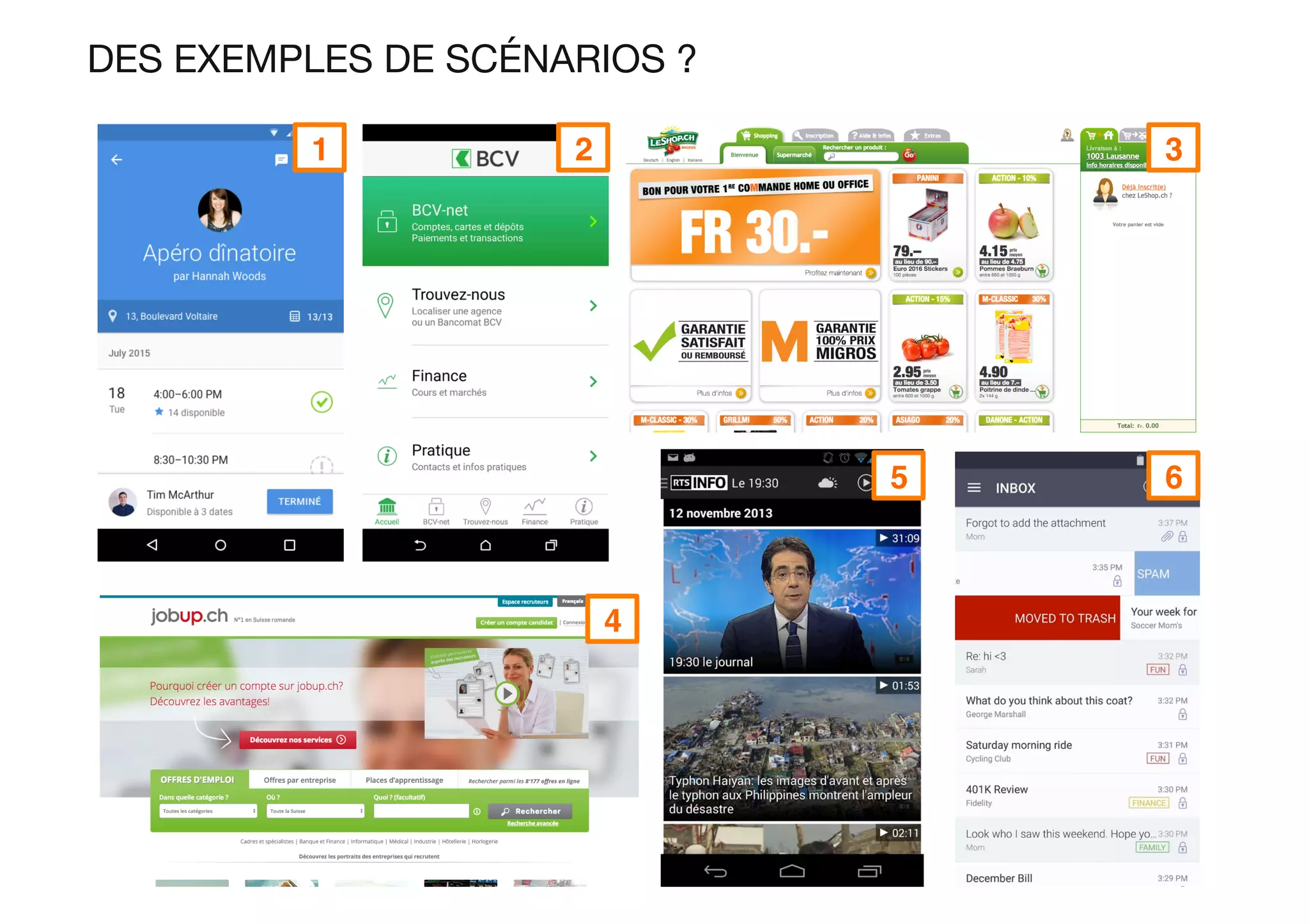 DES EXEMPLES DE SCÉNARIOS ?
1 2 3
4
5 6
 