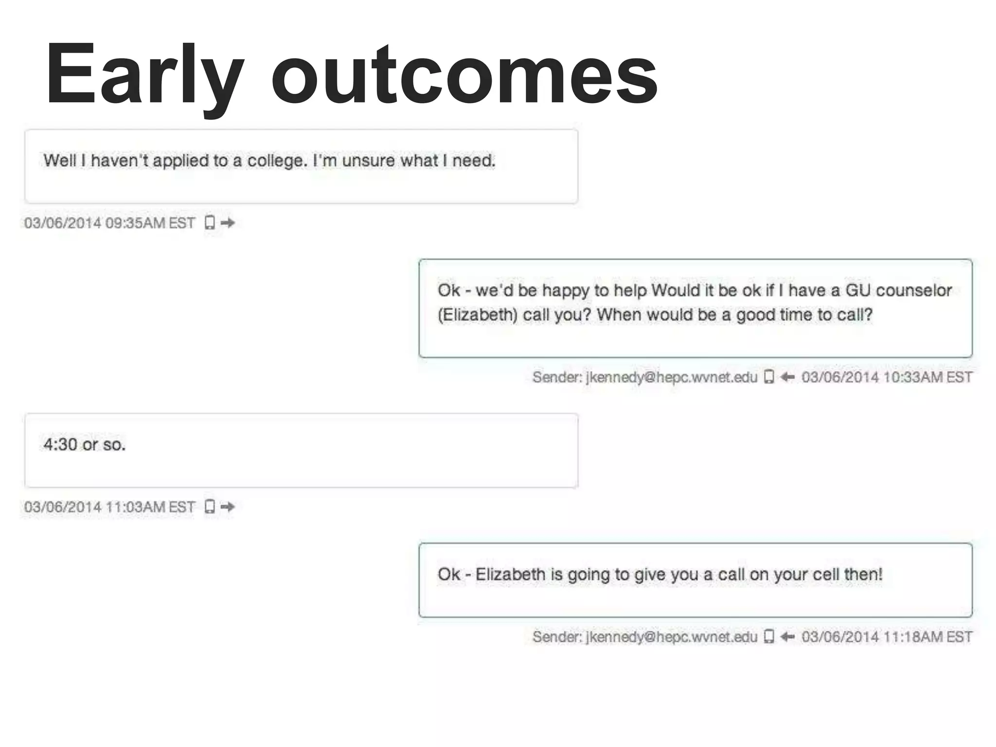 Early outcomes
 