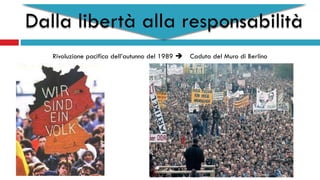 Dalla libertà alla responsabilità
Rivoluzione pacifica dell’autunno del 1989  Caduta del Muro di Berlino
 