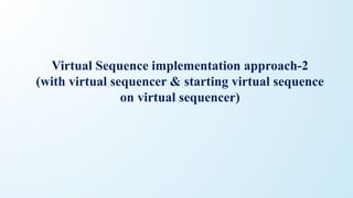Virtual Sequence implementation approach-2
(with virtual sequencer & starting virtual sequence
on virtual sequencer)
 