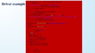 class mem_driver extends uvm_driver #(mem_seq_item);
virtual mem_if vif;
`uvm_component_utils(mem_driver) // Constructor
function new (string name, uvm_component parent);
super.new(name, parent);
endfunction : new
function void build_phase(uvm_phase phase);
super.build_phase(phase);
if(!uvm_config_db#(virtual mem_if)::get(this, "", "vif", vif))
`uvm_fatal("NO_VIF",{"virtual interface must be set for: ",get_full_name(),".vif"});
endfunction: build_phase // run phase
virtual task run_phase(uvm_phase phase);
forever begin
seq_item_port.get_next_item(req); //respond_to_transfer(req);
drive();
seq_item_port.item_done();
end
endtask : run_phase// drive
virtual task drive();
req.print();
`DRIV_IF.wr_en <= 0;
`DRIV_IF.rd_en <= 0;
@(posedge vif.DRIVER.clk);
`DRIV_IF.addr <= req.addr;
if(req.wr_en) begin
`DRIV_IF.wr_en <= req.wr_en;
`DRIV_IF.wdata <= req.wdata;
end
end
endtask : drive
endclass : mem_driver
Driver example
 
