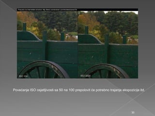 Povećanje ISO osjetljivosti sa 50 na 100 prepolovit će potrebno trajanje ekspozicije itd.
30
 
