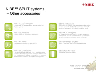 NIBE™ SPLIT systems
– Other accessories




                      NIBE ENERGY SYSTEMS
                         Air/water heat pumps
 