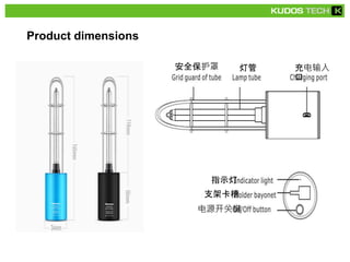 Product dimensions
安全保护罩 灯管 充电输入
口
指示灯
支架卡槽
电源开关键
 