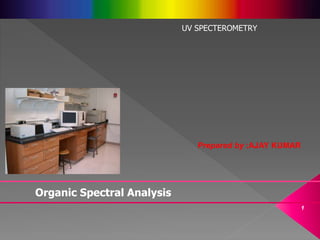 1
Organic Spectral Analysis
UV SPECTEROMETRY
Prepared by :AJAY KUMAR
 