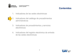 Contenidos
1. Indicadores de las sedes electrónicas
2. Indicadores del catálogo de procedimientos
administrativos
3. Indicadores de procedimientos y servicios
electrónicos
4. Indicadores del registro electrónico de entrada
de las sedes electrónicas

5

 