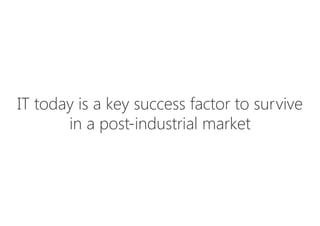 IT today is a key success factor to survive
in a post-industrial market
 